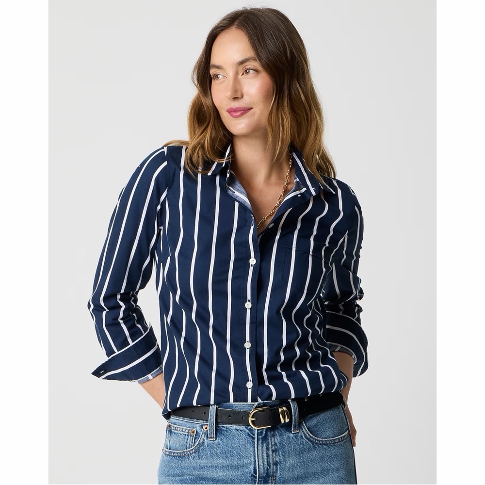NWT! J Crew Factory - Lightweight Cotton Button Down Shirt - Navy/White -  PS
